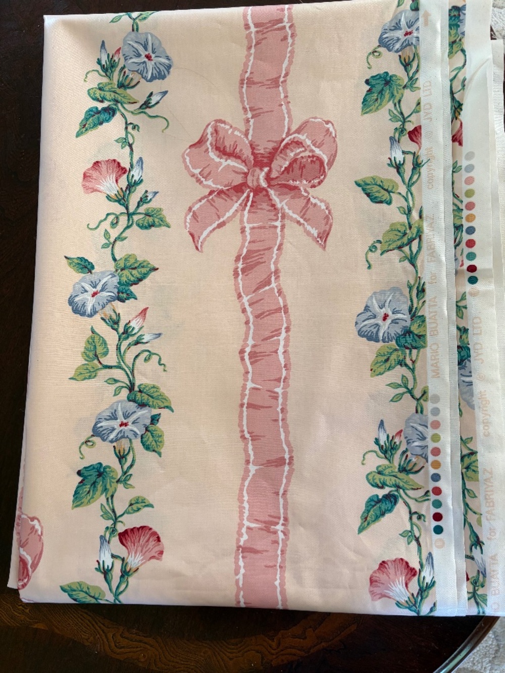 Vintage Mario Buatta for Fabrimark Floral Pink Bow Fabric 6 Yards 45” Wide